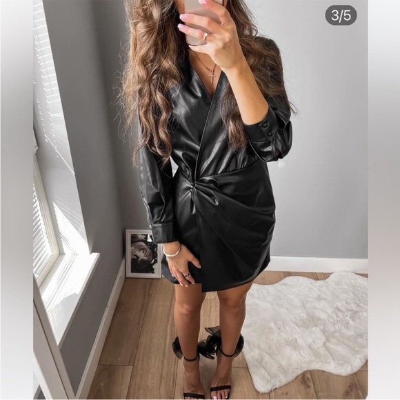 Zara Black Faux Leather Shirt Dress - Picture 6 of 15